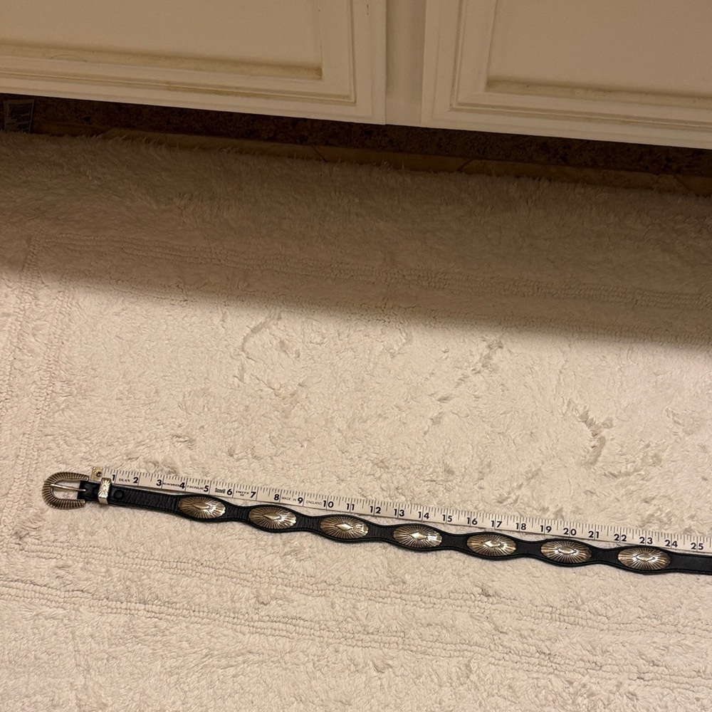 black  Leather Western Concho Belt with Silver Accents. 28 waist
